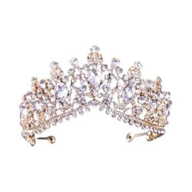 Imagem de Tiaras De Casamento Em Cristal Dourado, Coroas De Noiva Com Strass Par