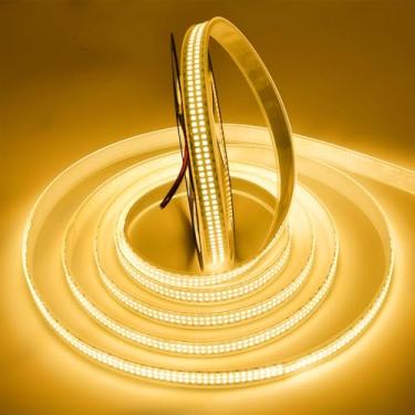 Imagem de Fita de luzes LED, 5 m regulável CC 12V SMD 2025 fileiras duplas 3120 LEDs 65000LM fita de LED super brilhante, tubo à prova d'água IP67 para decoração de festa em casa (branco quente 3500K)