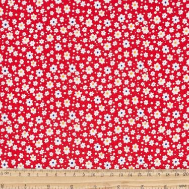 Imagem de PH PandaHall 2,1 metros de tecido de algodão floral vermelho tecido floral 34,6 polegadas flores vintage tecidos decorativos flores silvestres tecidos artesanais para costura acolchoado bricolage