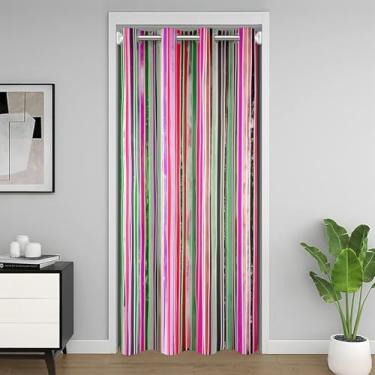 Imagem de Cortina de porta listrada 1 painel, 106 cm L x 203 cm C, capa divisória de decoração country exótica mexicana para armário de quarto de crianças, listras de madeira coloridas para decoração de sala de