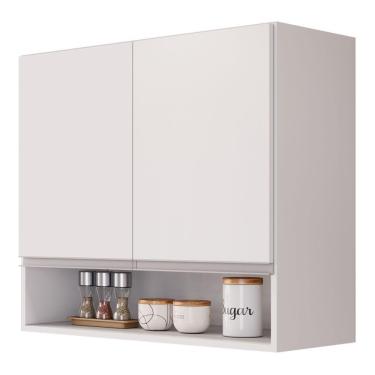 Imagem de Armário Aéreo Multiuso Lux 80cm 100%mdf 02 Portas Com Nicho Integrado Branco - Desk Design