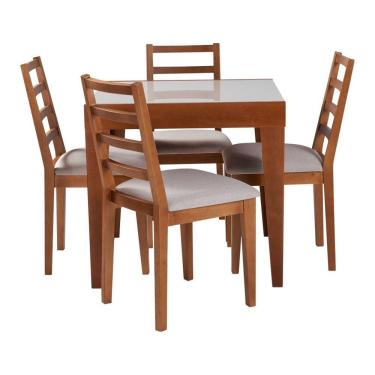 Imagem de Conjunto De Jantar Mesa Tock 80cm Com 4 Cadeiras Aline Linho Bege - Mel - Marrom