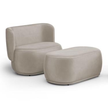 Imagem de Namoradeira Com Puff Orgânico Molly 02 Lugares Veludo Bege - Desk Design