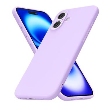 Imagem de uvcoat Capa de silicone para iPhone 16, capa fina de gel de borracha macia para mulheres e meninas, linda capa de telefone TPU fosco com proteção total da câmera, design simples minimalista, lavanda