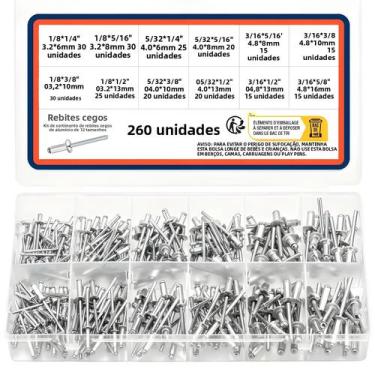 Imagem de Kit De Rebites Cegos De Alumínio Com 12 Tamanhos Para Móveis De Metal 