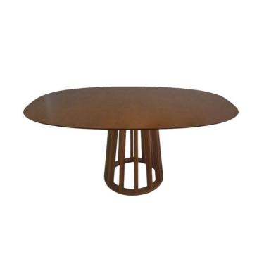 Imagem de Mesa De Jantar Redonda Em Madeira 160x100cm Base Cone Palito Nogueira