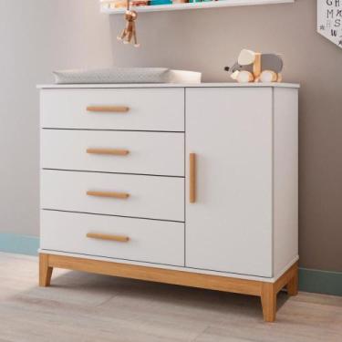 Imagem de Cômoda Infantil com Porta Fraldario Pés Madeira Helen 100% MDF Branca 