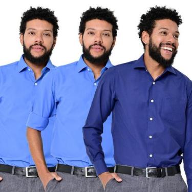 Imagem de Kit 3 Camisas Social Masculina Lisa Manga Longa Camisaria Colombo, Ita