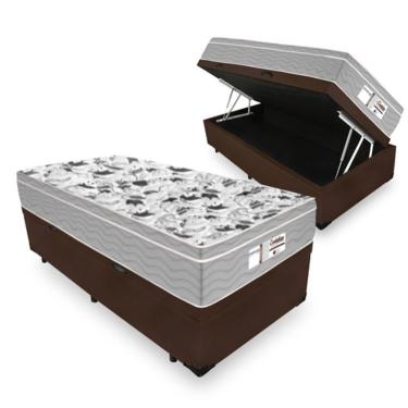 Imagem de Cama Box Baú Solteiro Tecido Sintético Marrom Com Colchão De Molas Ensacadas - Probel - Evolution 88cm