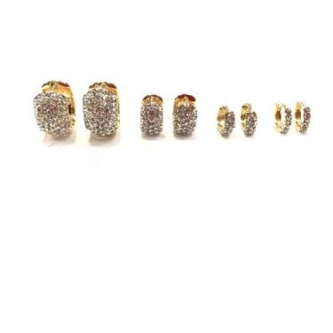 Imagem de Kit Brinco Argola Com Strass Primeiro Segundo Terceiro Furo - Corban O