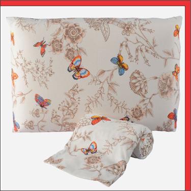 Imagem de Jogo De Cama Lençol Em Malha Solteiro Borboleta 2 Peças - Bege - 100% Poliéster