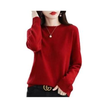 Imagem de Suéter Feminino De Tricô Manga Longa Gola O Quente Casual Pulôver Esti