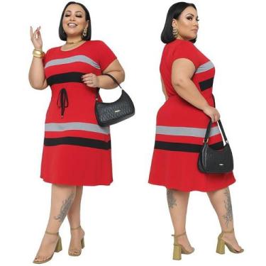 Imagem de Vestido Feminino Godê Listrado Plus Size em Viscolycra Premium - SARAV