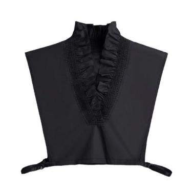 Imagem de Gola falsa, gola removível, babados pretos, decote em V para mulheres 