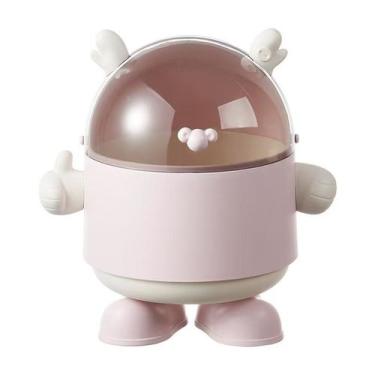 Imagem de Lata de lixo para mesa, fofa, rosa, desenho animado, tampa giratória, 