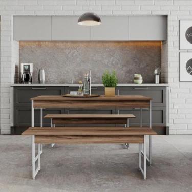 Imagem de Mesa de Jantar C/02 Bancos Tub 135cm Est.Branca - Metalig