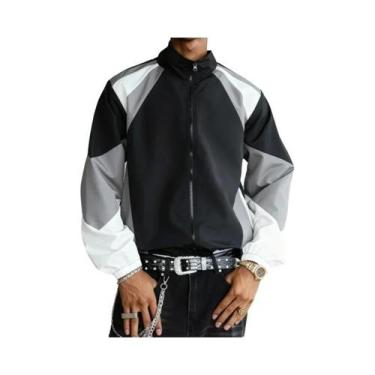 Imagem de Jaqueta Masculina Leve Com Blocos De Cores, Casual, À Prova De Vento, 