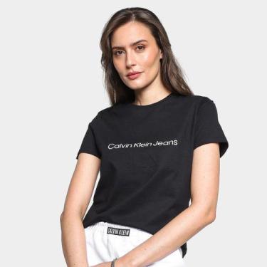 Imagem de Camiseta Calvin Klein Logo Embossed Feminina, Preto, G