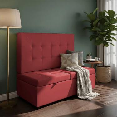 Imagem de Canto Alemão Recamier Bau + Painel Madri 160cm Suede Bordo - Inova Decor