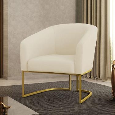 Imagem de Poltrona Sala Decorativa Stella Veludo Cotelê Bege Dourado D`Rossi