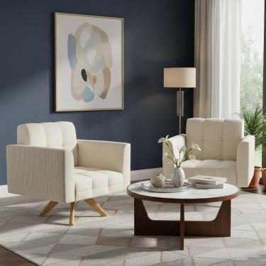Imagem de Kit 2 Poltronas Giratórias Elisa Sala Decorativa Veludo Cotelê Bege Marrom D Rossi