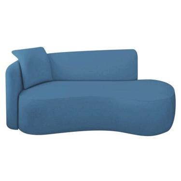 Imagem de Divã Recamier Suíça Curvo Sala Recepção 180cm Lado Direito Linho Azul Royal