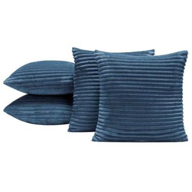 Imagem de Kit 4 Capas De Almofada Napoli 45X45 Manta Canelada - Azul Marinho - C