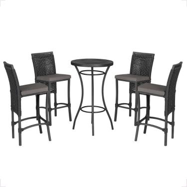Imagem de Mesa Bistro E 4 Banquetas Roma Preta Corda Náutica 11 Preta