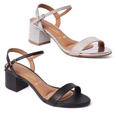 Imagem de Kit 2 Pares Sandália Vizzano Salto Grosso Feminina com Fivela Conforto-Feminino