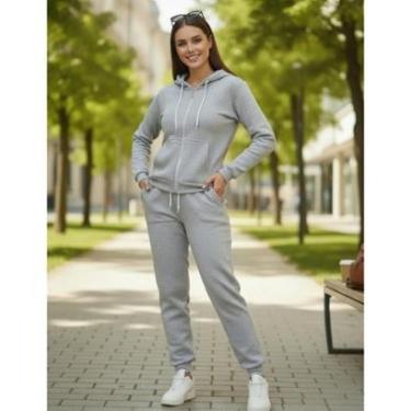 Imagem de Casaco Feminino Conjunto de Moletom Flanelado Moleton Feminino Calça e Blusa Com Ziper...
