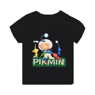 Imagem de Camiseta Infantil Preta De Manga Curta Pikmin 4 Com Estampa De Desenho