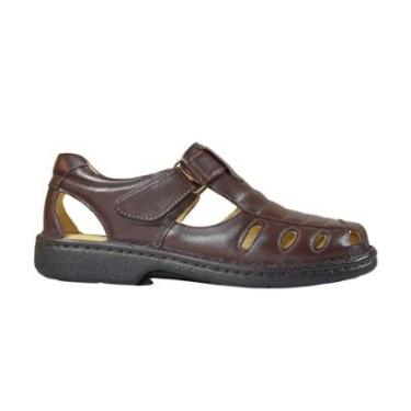 Imagem de Sandália Masculina Linha Premium couro Confortável Cor café Cor:;Tamanho:44-Masculino