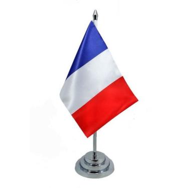 Imagem de Bandeira Mesa Dupla Face França Com Mastro De 29 Cm - SP Bandeiras 