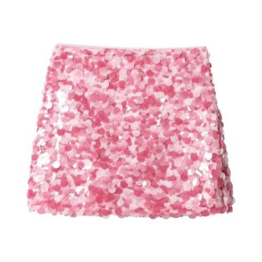 Imagem de Saia Mini Elegante Feminina De Cintura Alta Com Lantejoulas, Ajuste Ju