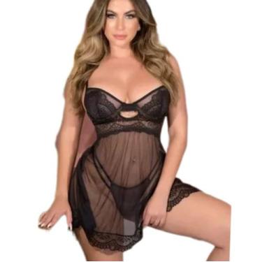 Imagem de Camisola Lingerie Sexy Em Tule Renda Abertura Nas Costas - Garota vene
