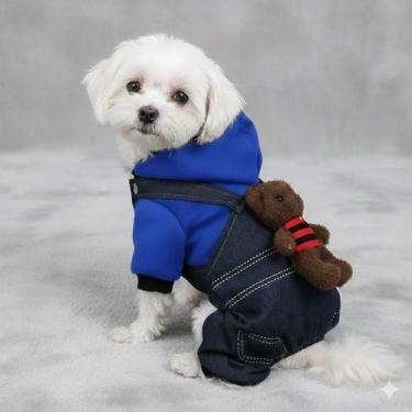 Imagem de Macacão Estilo Jeans Pet Cachorro Roupa Poliéster Cão Gato - BarrettoM