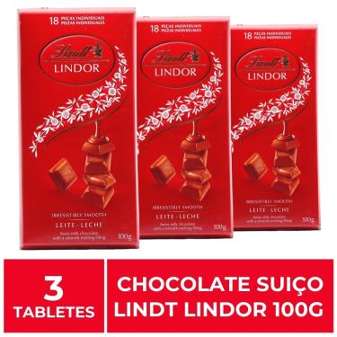 Imagem de Chocolate Suço ao Leite, Lindt Lindor, 3 Tabletes de 100g
