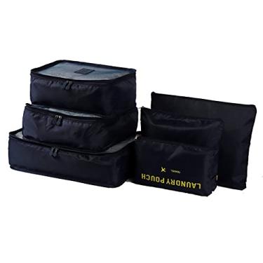 Imagem de Yuventoo 6 unidades organizador de sacos de bagagem cubos de embalagem durável viagem viagem conjunto de organizadores de embalagem de bagagem com bolsa de toalete preto