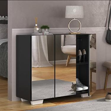 Imagem de Sapateira com Espelho 3 Portas Nina Multimóveis Mp6023 Preta/branca