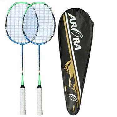 Imagem de HiXB Raquete de badminton de fibra de carbono O pacote de estrutura de uma peça inclui 3 capas de badminton e transporte para esportes ao ar livre e fitness adequado para adultos presentes de crianças, azul verde