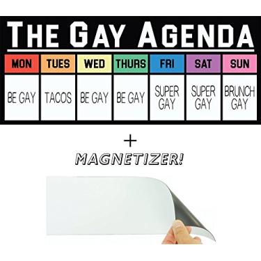 Imagem de Adesivo divertido The Gay Agenda e magnetizador . A verdade finalmente revelada: Taco terça-feira e Super Gay sexta-feira. Entre em contato! Janela, carro e laptop Pro-LGBT. Mostre orgulho e luta pela igualdade de direitos
