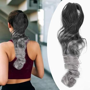 Imagem de Shanrya Extensões de cabelo para rabo de cavalo, cabelo para meninas para a vida diária para mulheres para festas (preto T cinza)