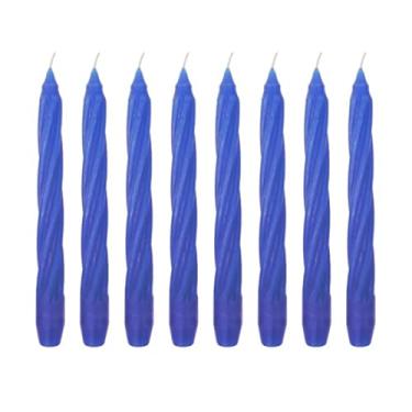 Imagem de Kit 10 Velas Castiçal 20 Cm Candelabro Azul Escuro Espiral