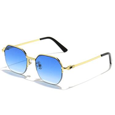 Imagem de Óculos de sol de metal com lente gradiente azul masculino feminino designer de luxo sem aro pequeno quadrado óculos de sol para homens sem moldura, C06, A