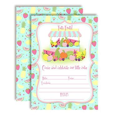 Imagem de Suporte de frutas Tutti Frutti Summertime de aniversário, dez cartões de 12,7 cm x 17,7 cm com 10 envelopes brancos da AmandaCreation