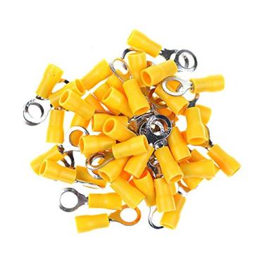 Imagem de GFORTUN 100 peças, anel isolado amarelo, terminal, conectores elétricos para crimpagem de arame, tamanho 1/4 para cabo 12-10 AWG, RV5.5-5