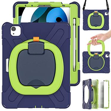 Imagem de MEEgoodo Capa para iPad Air 4ª geração 10,9 polegadas 2020/iPad Pro 11 polegadas 2021 2020 3ª/2ª geração com suporte para lápis/suporte giratório/alça de ombro, proteção total do corpo, capa híbrida de três camadas à prova de choque, azul marinho