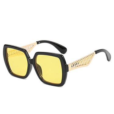 Imagem de Óculos de Sol Quadrado Gradiente Tendência Luxo Masculino Moda Feminina Pernas de Metal Ocas Óculos de Sol Óculos de Sol UV400 Óculos, Preto Amarelo, Tamanho Único