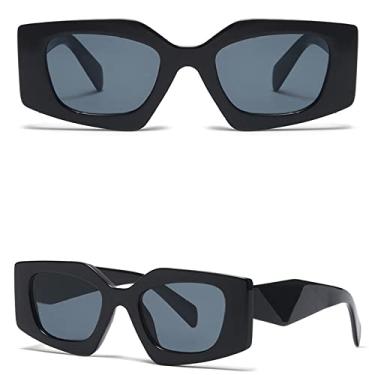 Imagem de Tendências Óculos de Sol Quadrado Azul Feminino Designer de Luxo Grande Retângulo Óculos de Sol UV400 Armação Geométrica Óculos de Moda, C1 preto preto, tamanho único