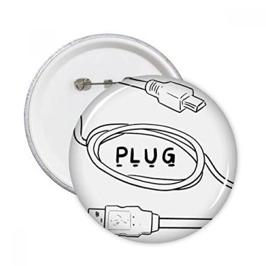 Imagem de Fio de dados USB plugue linha desenho manual pinos redondos crachá botão decoração acessório 5 peças